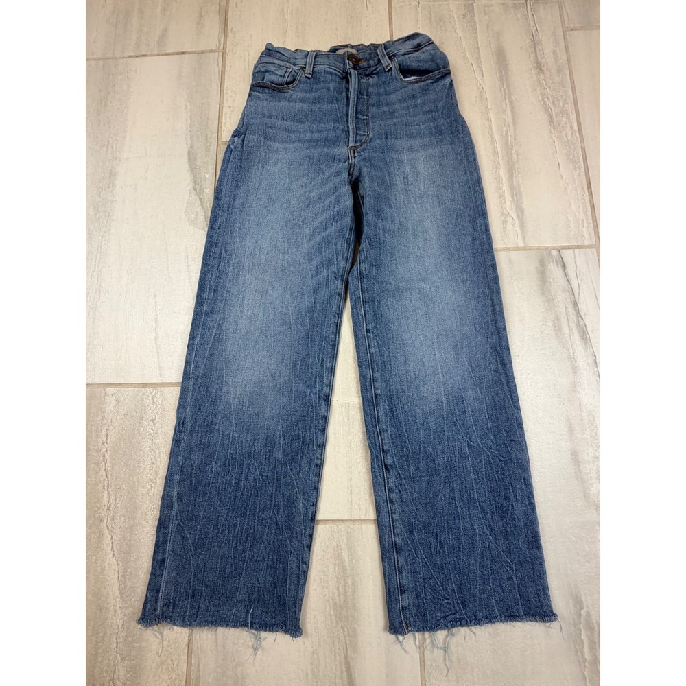 Edyson Vincent Wide Leg Jeans Size‎ 24 Medium Wash Raw Hem High Rise N055PA3